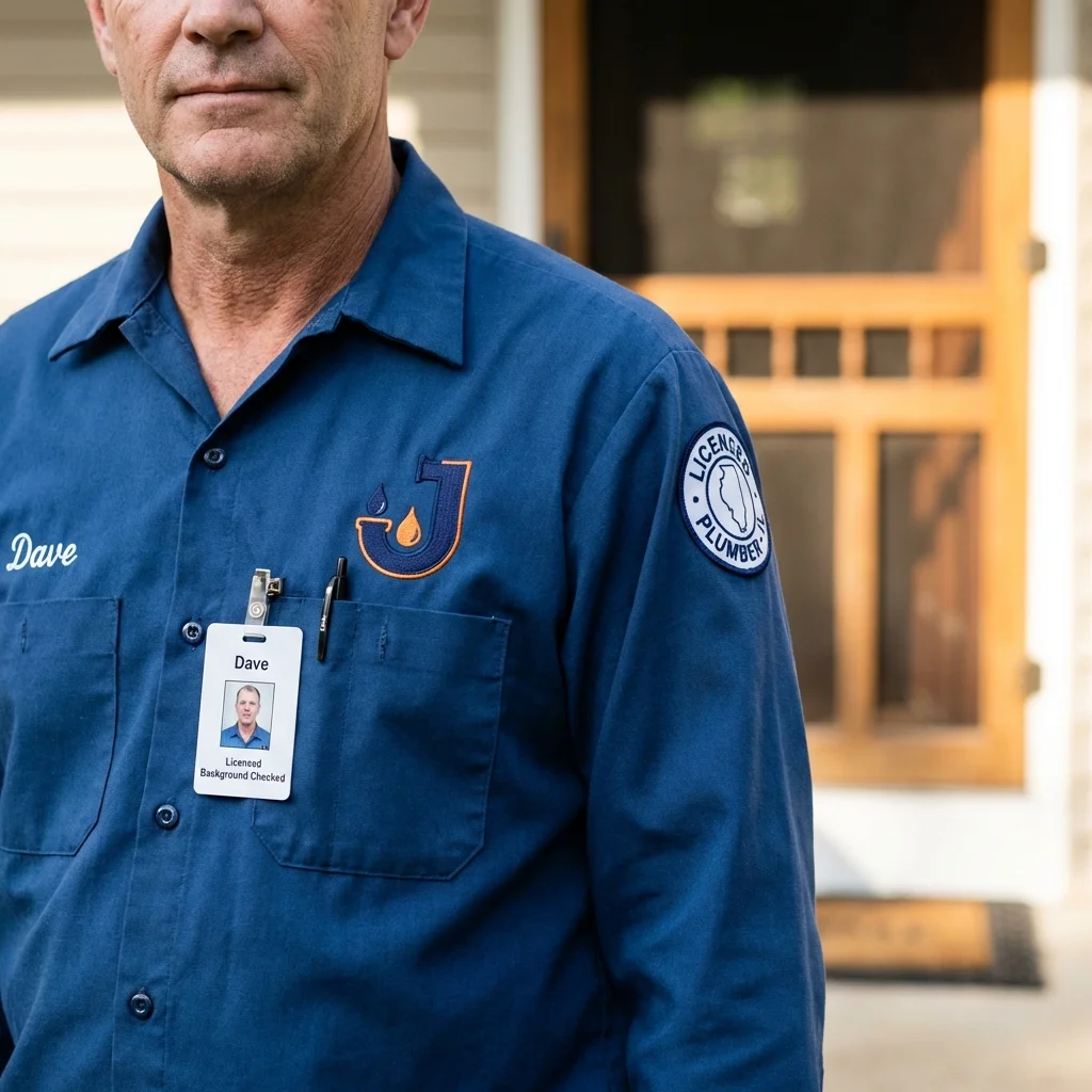 Licensed plumber showing ID badge in New Richmond, WI