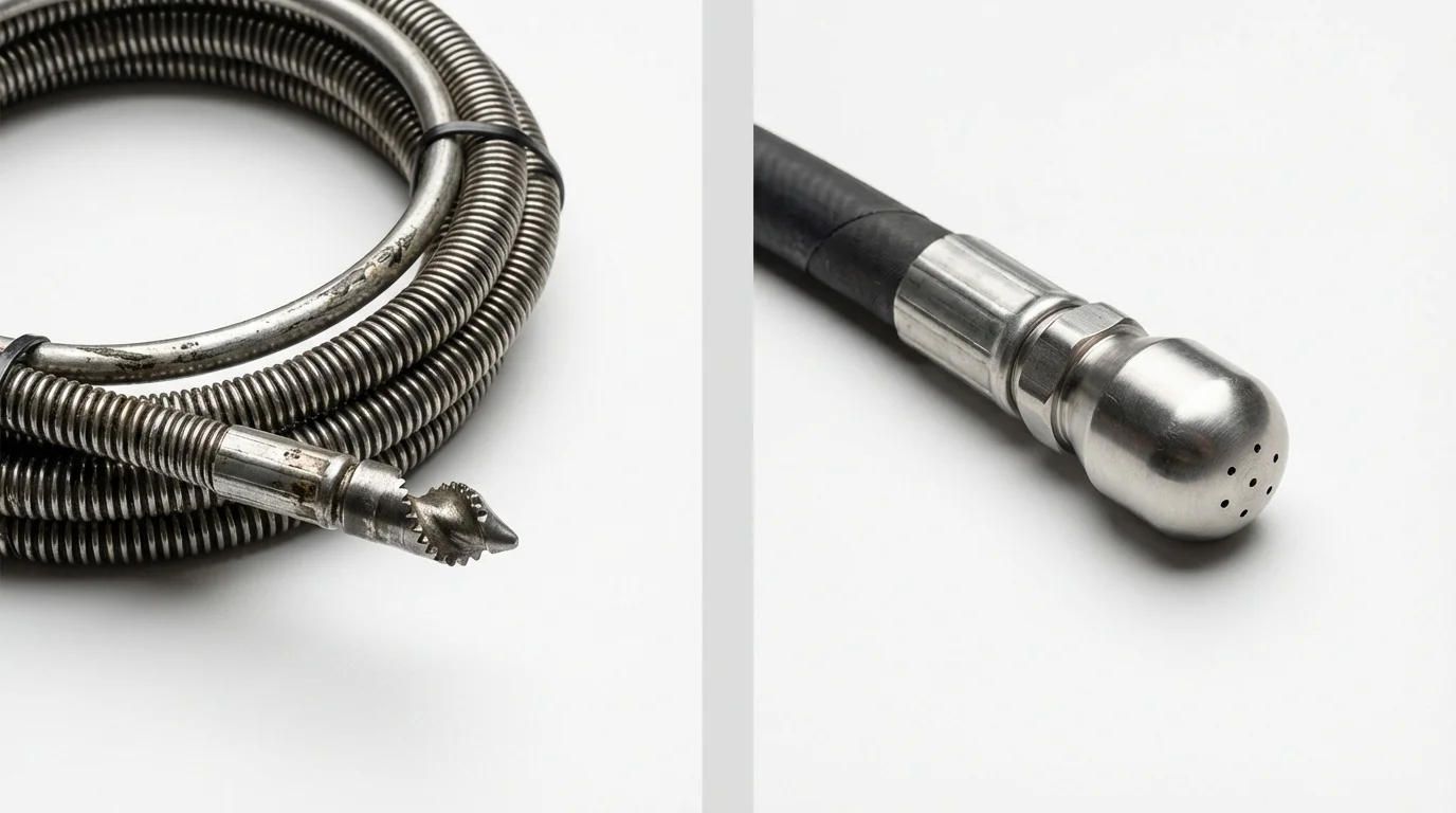 Drain snake cable and hydro jetting nozzle used for drain cleaning in New Richmond, WI