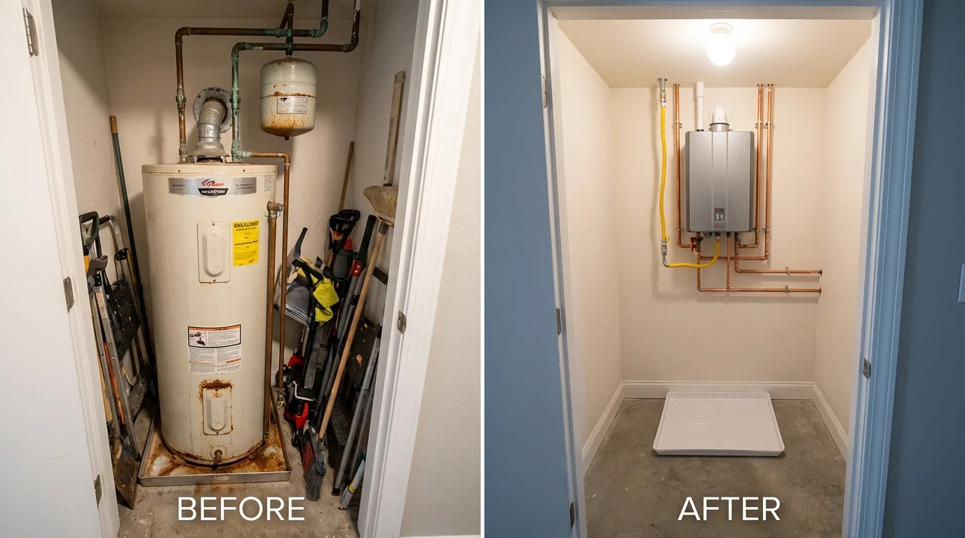 Tank water heater versus wall-mounted tankless unit comparison for New Richmond, WI homeowners